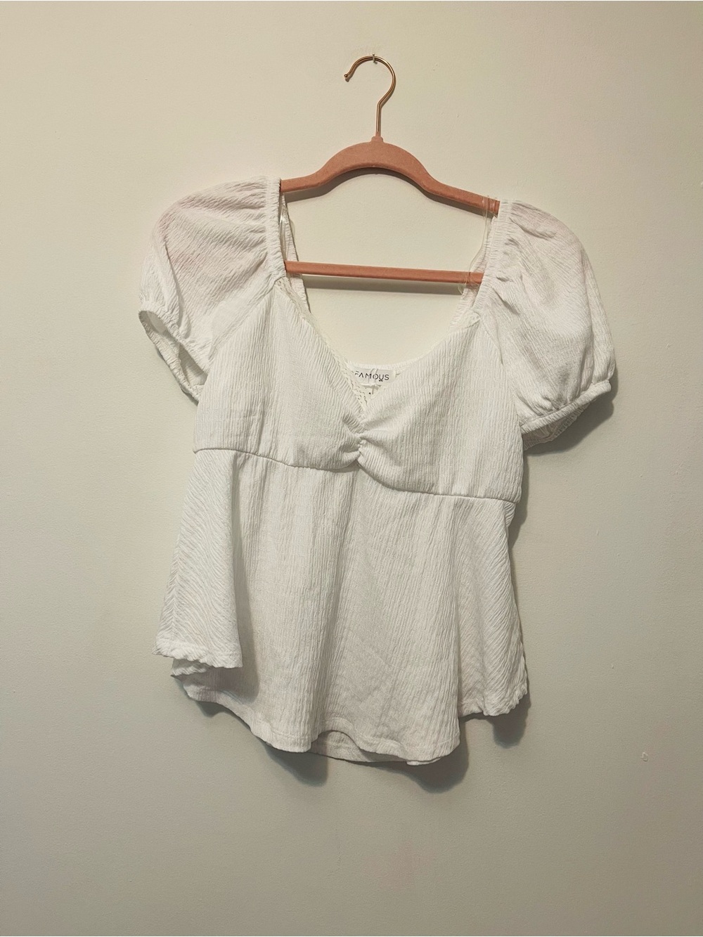 Almost Famous White Puff Sleeve V-Neck Blouse